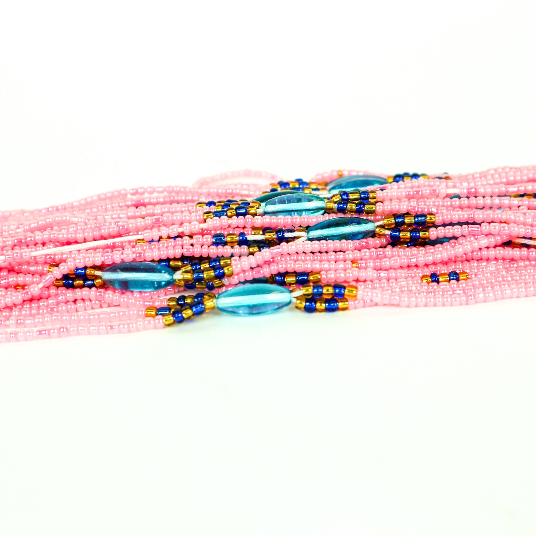 Pink, blue & gold 3 in 1 Waistbeads